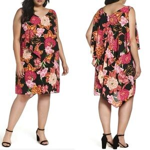 Tahari ASL Fly Away‎ Tiered Shift Dress Size 18 Floral Romantic Tropical Flowy